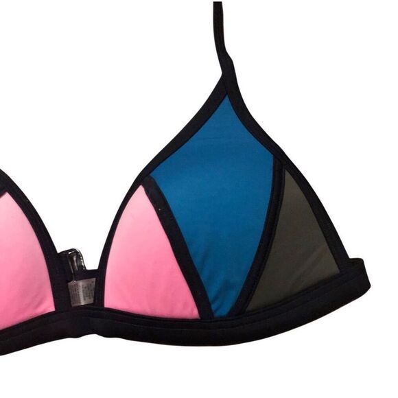 Victoria’s Secret PINK Blue Pink Colorblock Padded Triangle Bikini Top Large - Picture 5 of 8